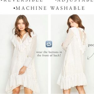 New HAH Ivory Flowy Ruffle Polka Dot Reversible Dress S